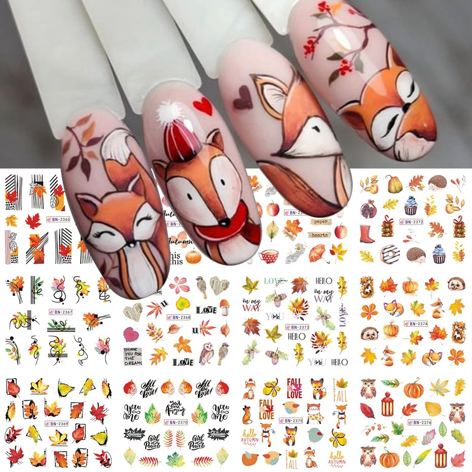 Miniatura 3 de Calcomanías de arte de uñas de hojas de otoño, hojas de arce, calcomanías de transferencia de agua, suministros de arte de uñas, 36 piezas de hojas