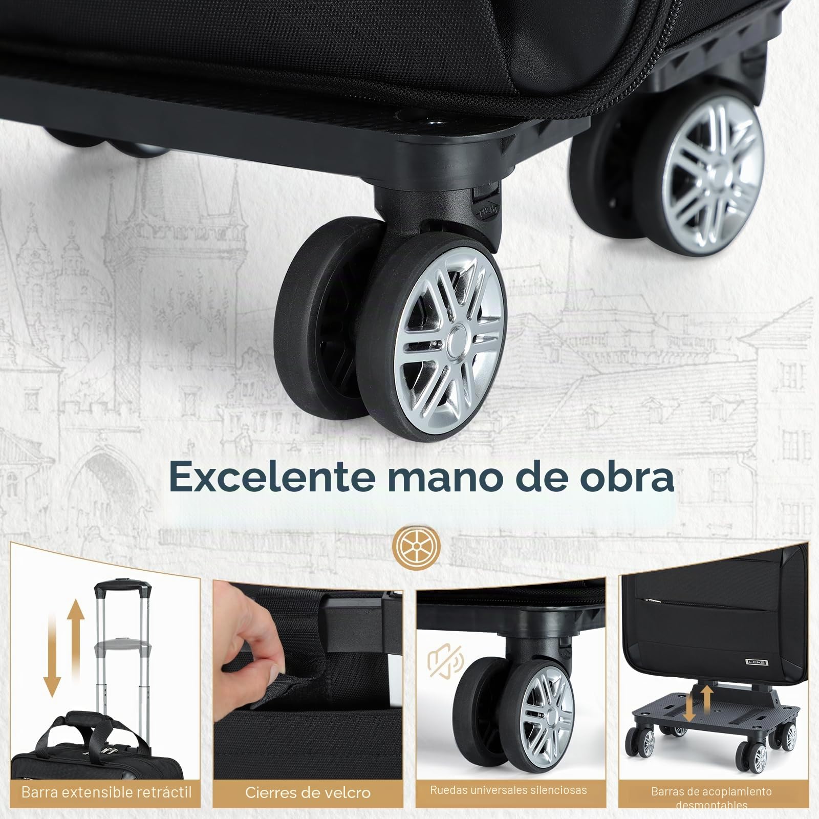 Maletín con Ruedas, Bolsa de Negocios con Cerradura TSA, Compartimento para Portátil, Bolso de Viaje Impermeable, Negro