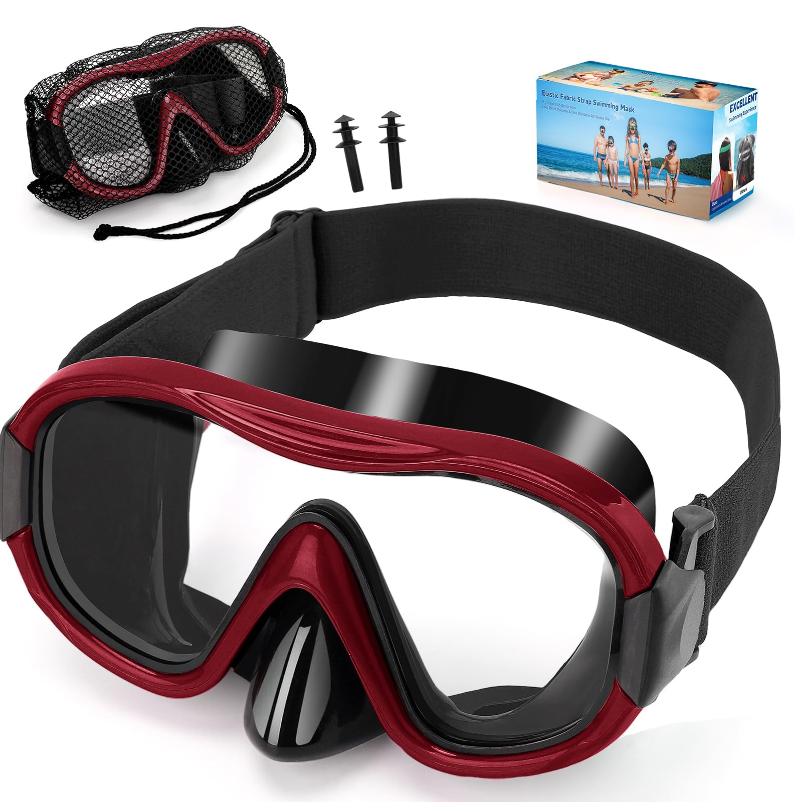 Diving Mask , Professional Anti-Fog Snorkel Goggles, Anti-Leak Swim Mask with Soft Adjustable Strap &amp; Mesh Bag, Earplug