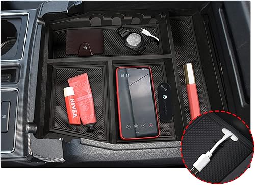Miniatura 3 de R RUIYA - Bandeja organizadora para consola central para Ford F150 F-150 2021 2021 Ford F150 F-150 consola central apoyabrazos caja guante