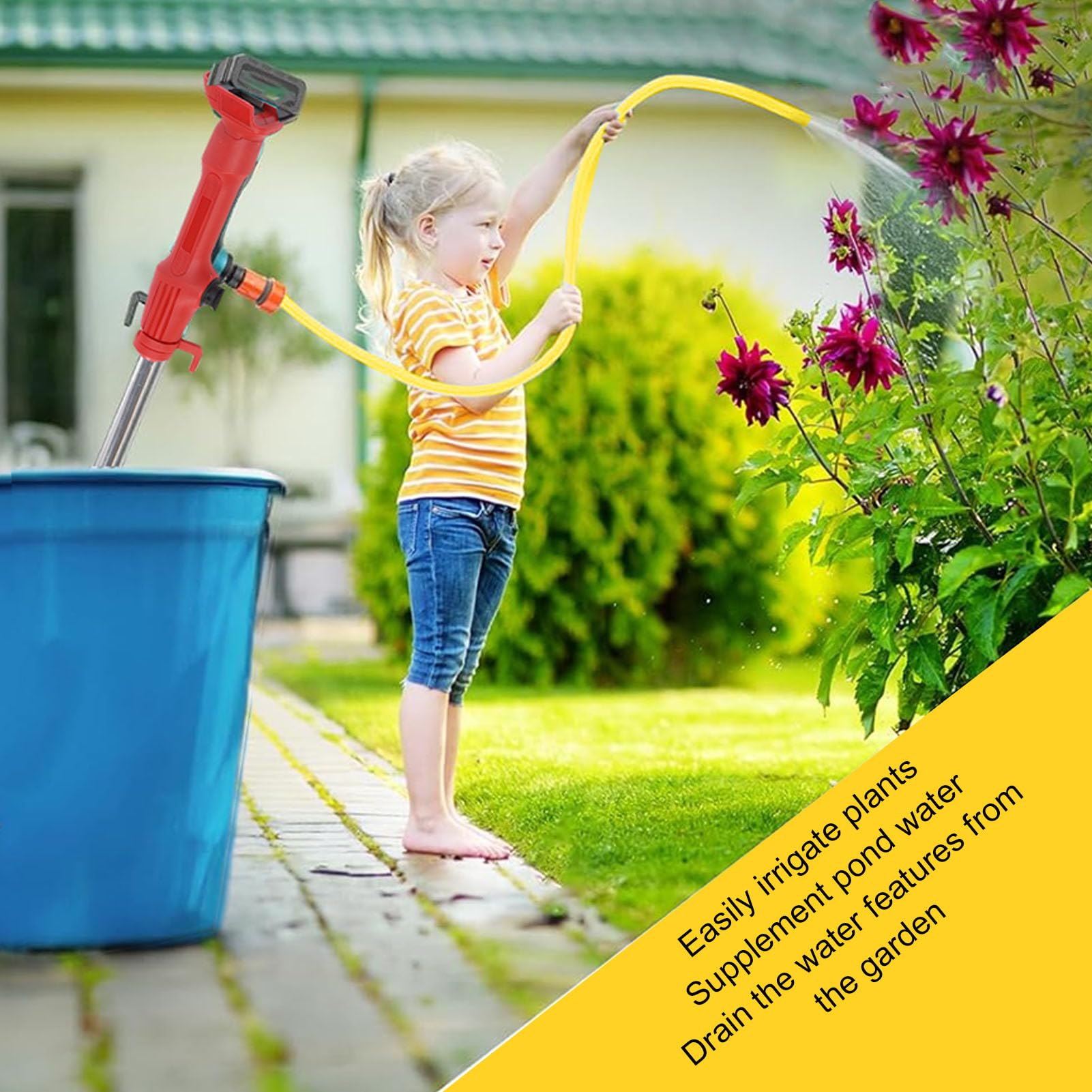 Jeffergarden Pompa per Trasferimento Acqua Senza Fili Pompa di Raccolta Portatile ABS 554GPH Testa da 16,4 Piedi 9 Mm Uscita 1,5 M Controllo della Temperatura del Tubo Flessibile per Trasferimento