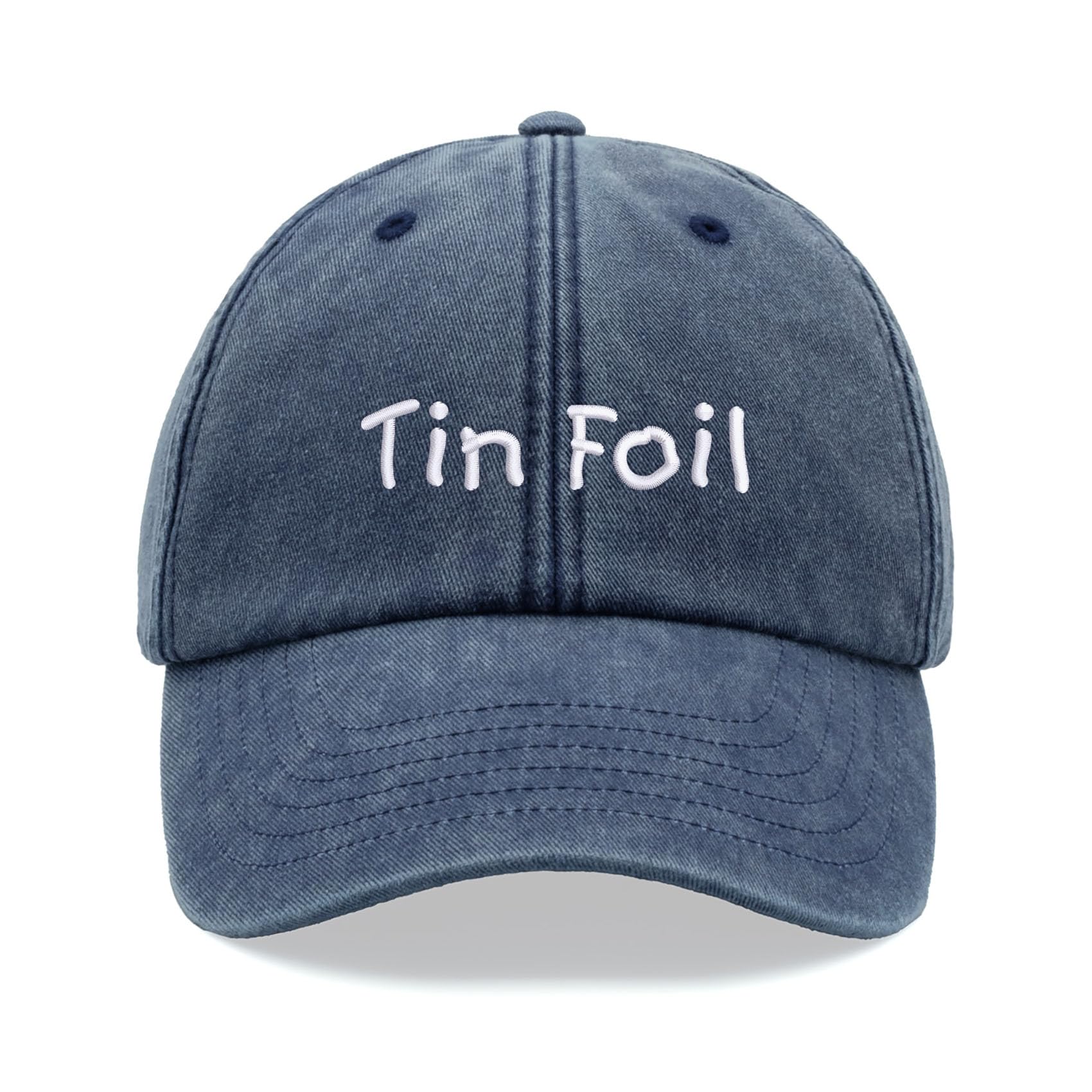 Tin Foil Baseball Cap Vintage Washed Unisex Dad Hat Low Profile Adjustable Blue Denim
