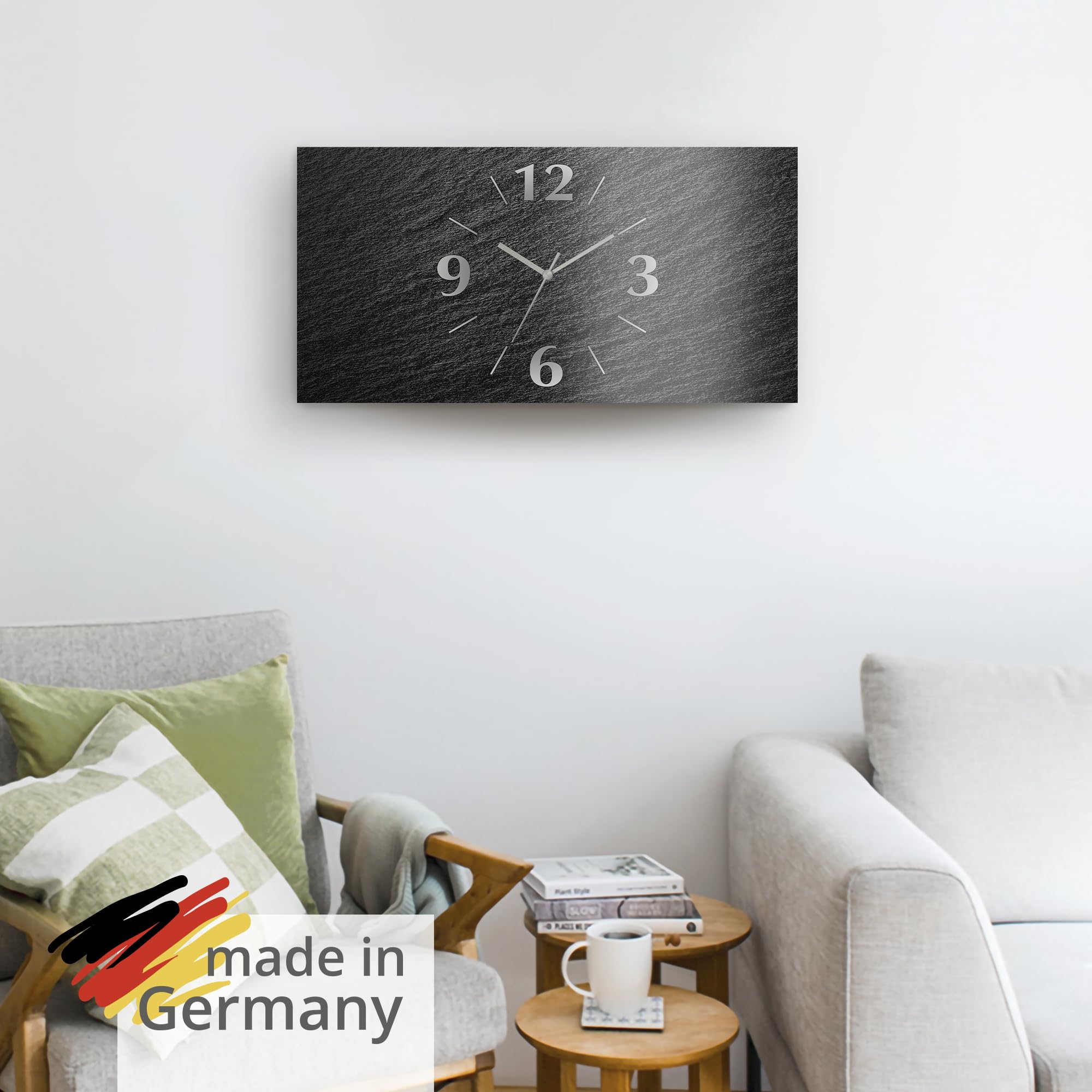 LANMOU Wanduhr 50x15cm Schwarz - Lautlose Uhr Für Wohnzimmer & Büro