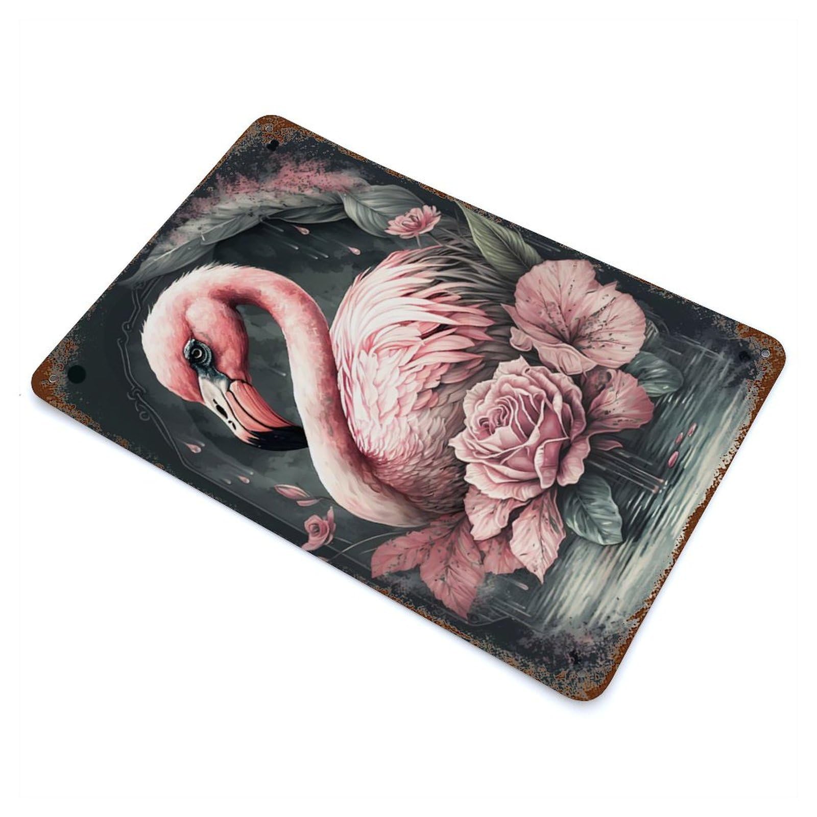 Rust Effect Flamingo Fable Rusty Metal Tin Sign 11.8"x7.9", Old School Wall Decor for Basement, Hobby Room And Garage Decor