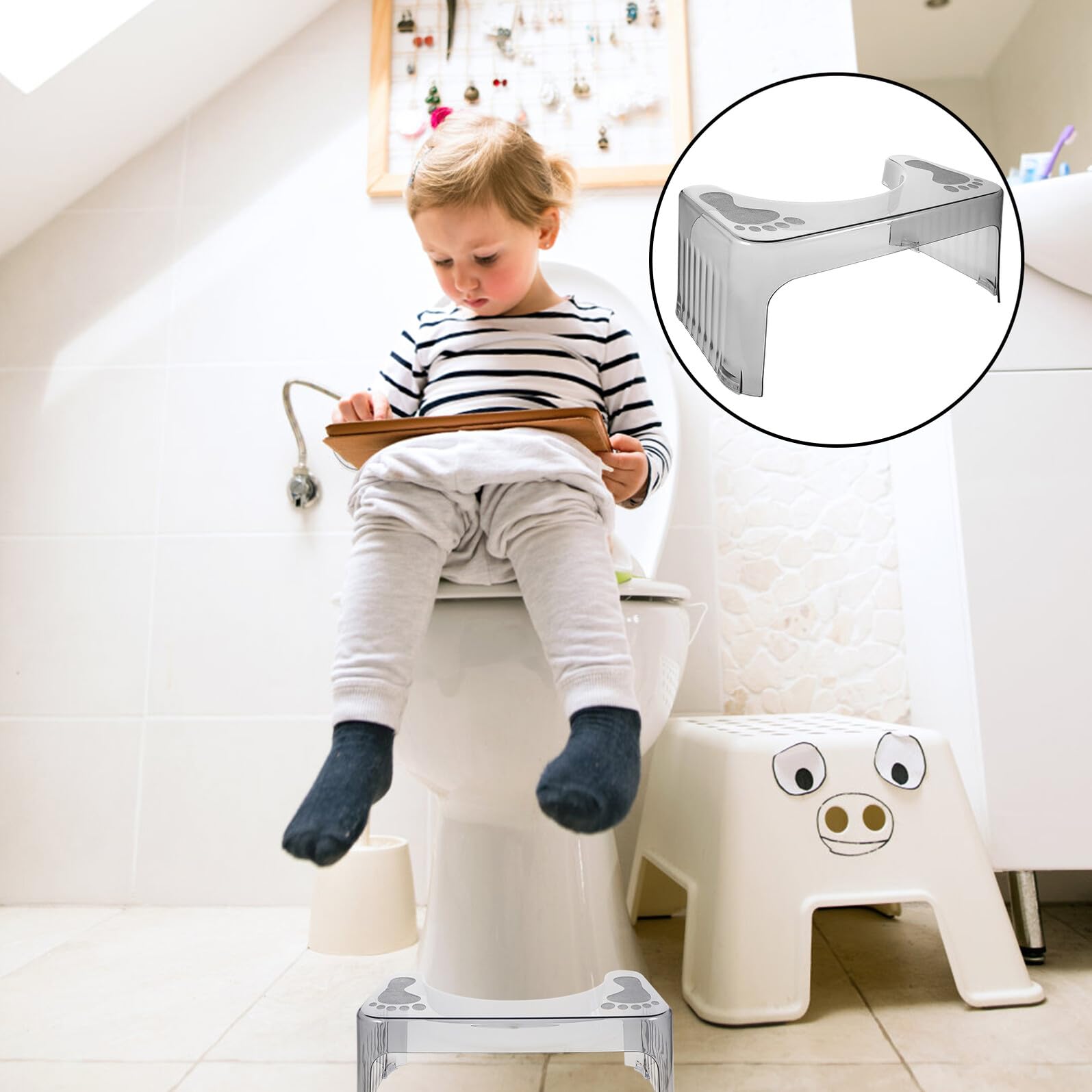 Sgabello Confortevole Antiscivolo e Bambini in per Plastica Bagno Resistente Wc per Uso Domestico