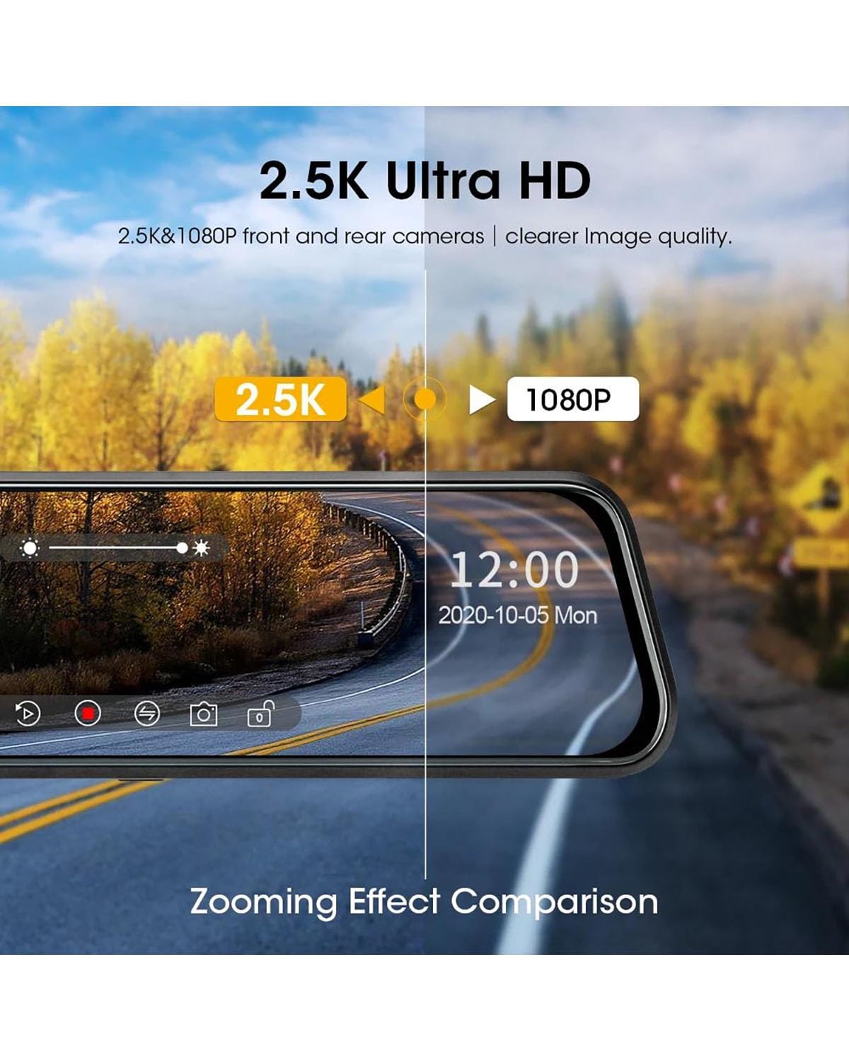 Dashcam Espejo DVR con WiFi Espejo Retrovisor para Coche Caja Negra Grabadora De Vídeo 2K Dash CAM Registrador Cámara De Visión Trasera Cámara Coche(6M Add PowerBox None)