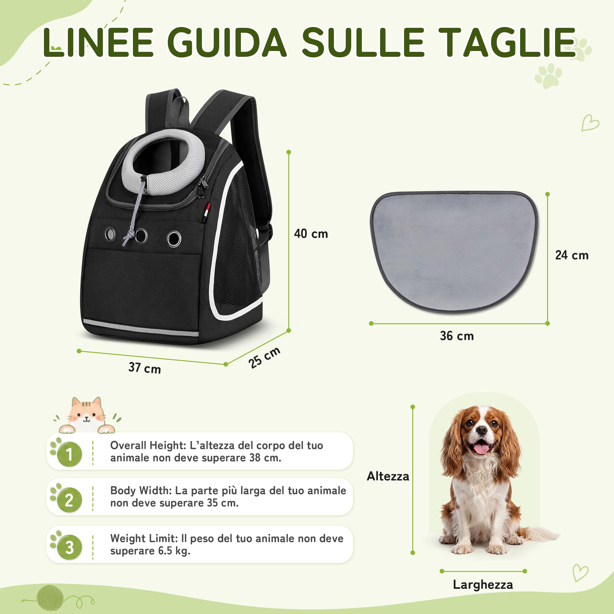 ALLSOPETS Zaino Cani Zaini Porta Cani Gatti Zaino Trasporto Cani e Cuccioli Marsupio Animali Domestici Zaino Gatto con Guinzaglio di Sicurezza per Viaggo Campeggio Escursioni (Nero Carbone)