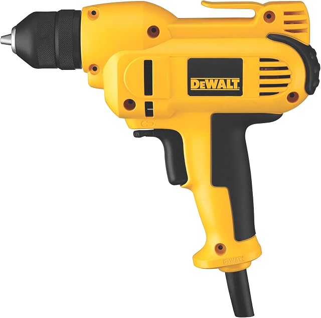 DEWALT Corded Drill, 8.0-Amp, 3/8-Inch, Variable Speed Reversible, Mid-Handle Grip (DWD115K)