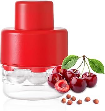7-in-1 Cherry Pitter Tool Pit Remover, Portable Cherry Core Remover, Quick Release Multi Cherry Pitter Tool for Kitchen, Cake Shop, Fruit Salad Bright-Red