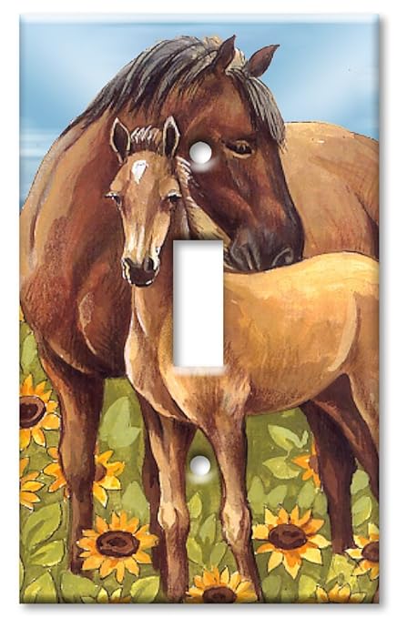 Single Gang Toggle Wall Plate - Horses in Sunflowers
