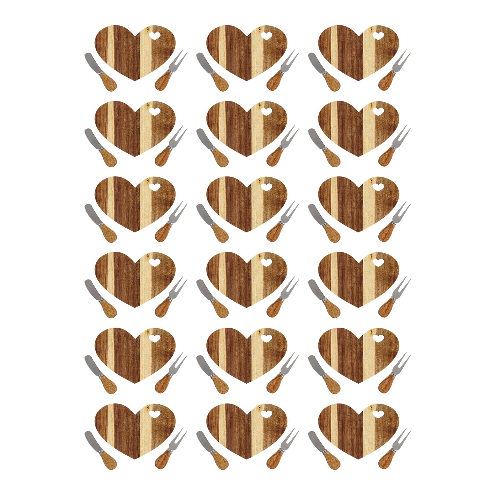18-teiliges Käsebrett mit Käsemesser Set, Holz Käseplatte Herzform aus Akazienholz, inkl. 18 Messer & 18 Gabeln, Schneidebrett für Käse, Obst & Dessert, Geschenkbox mit Dankeskarte