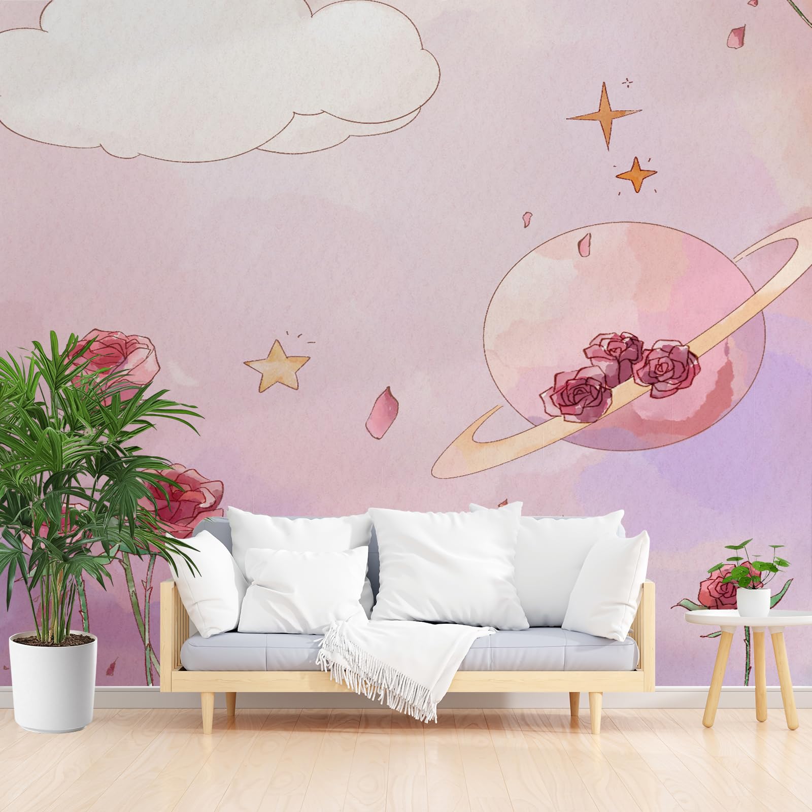 Papier peint panoramique roses fleuries de 350 x 256 cm pour décoration de salon moderne