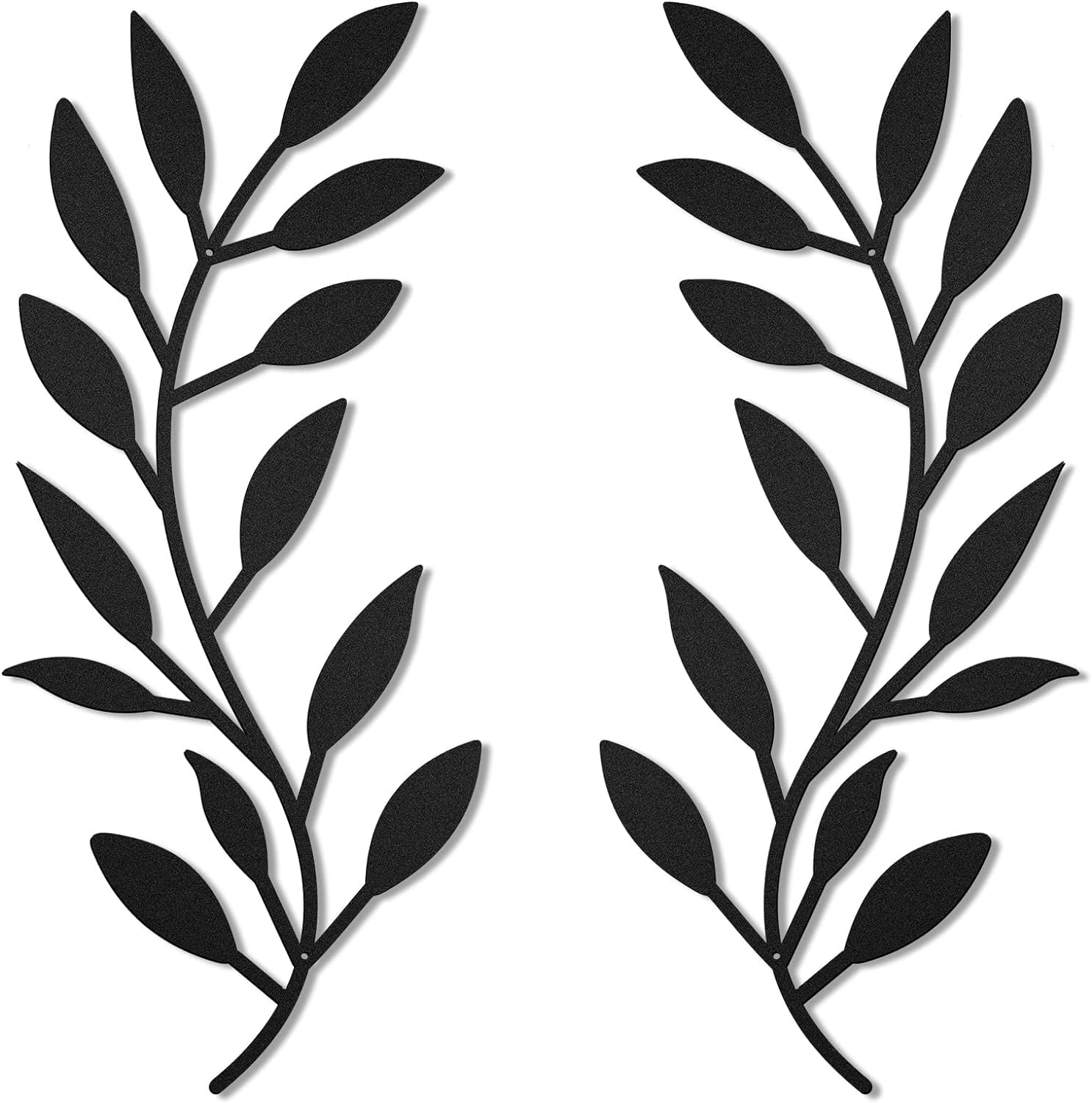 2 Pieces Metal Tree Leaf Wall Decor Vine Olive Branch Leaf Wall Art Wrought Iron Scroll Above The Bed, Living Room, Outdoor Decoration (Black) (Balck)