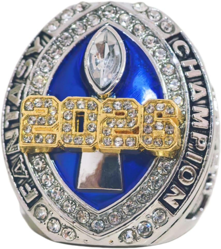 Senior New 2026 Fantasy Football CHAMPIONSHIP RING League Crystal/Sapphire. Memory Series Rare Collectible For Sports Fans Wear, Holiday Gifts With High-End Wooden Boxes For Adults
