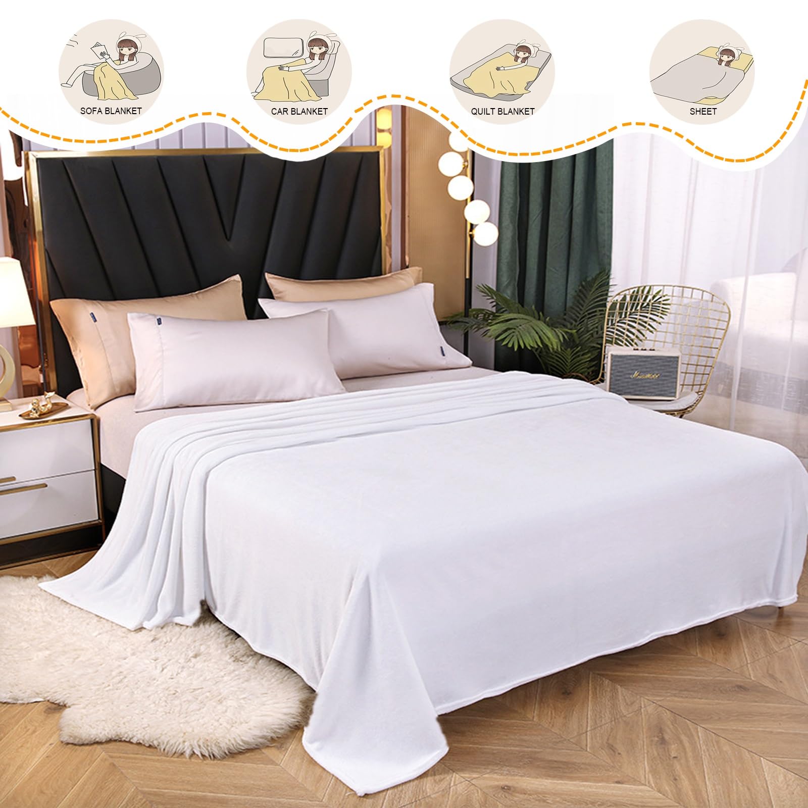 Coperta Matrimoniale Pile 130 x 400 cm Pile di Flanella Morbida, Facile da Pulire, Poliestere Morbida Coperta Plaid Divano Regalo per Fidanzata e Madre, Bianco