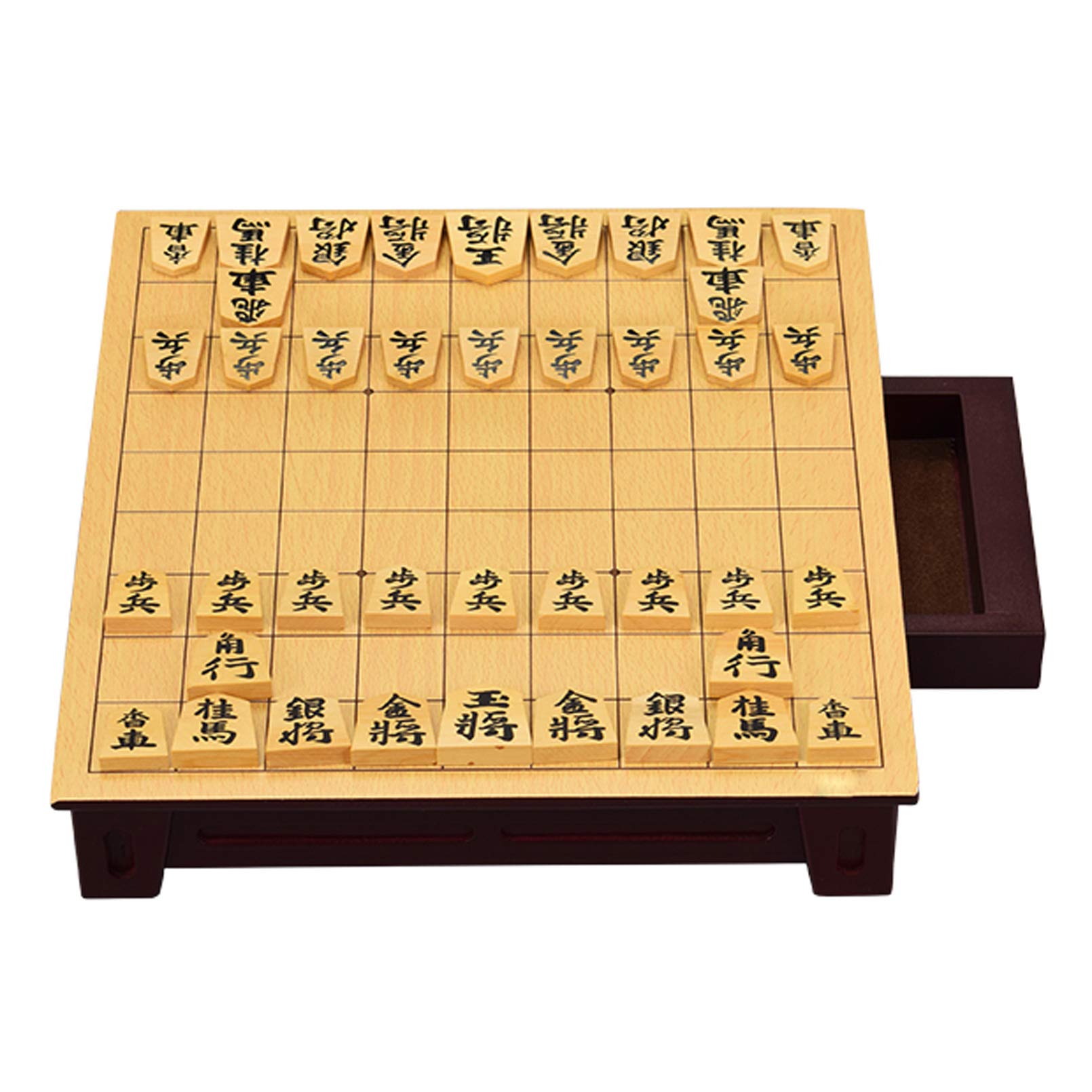 Shogi - Giochi Tradizionali - Set di Giochi di Scacchi Giapponese - Tavola di Legno con Cassetti E 42 Pezzi di Gioco - Set di Scacchi da Viaggio,Boxwood,270x250x50mm