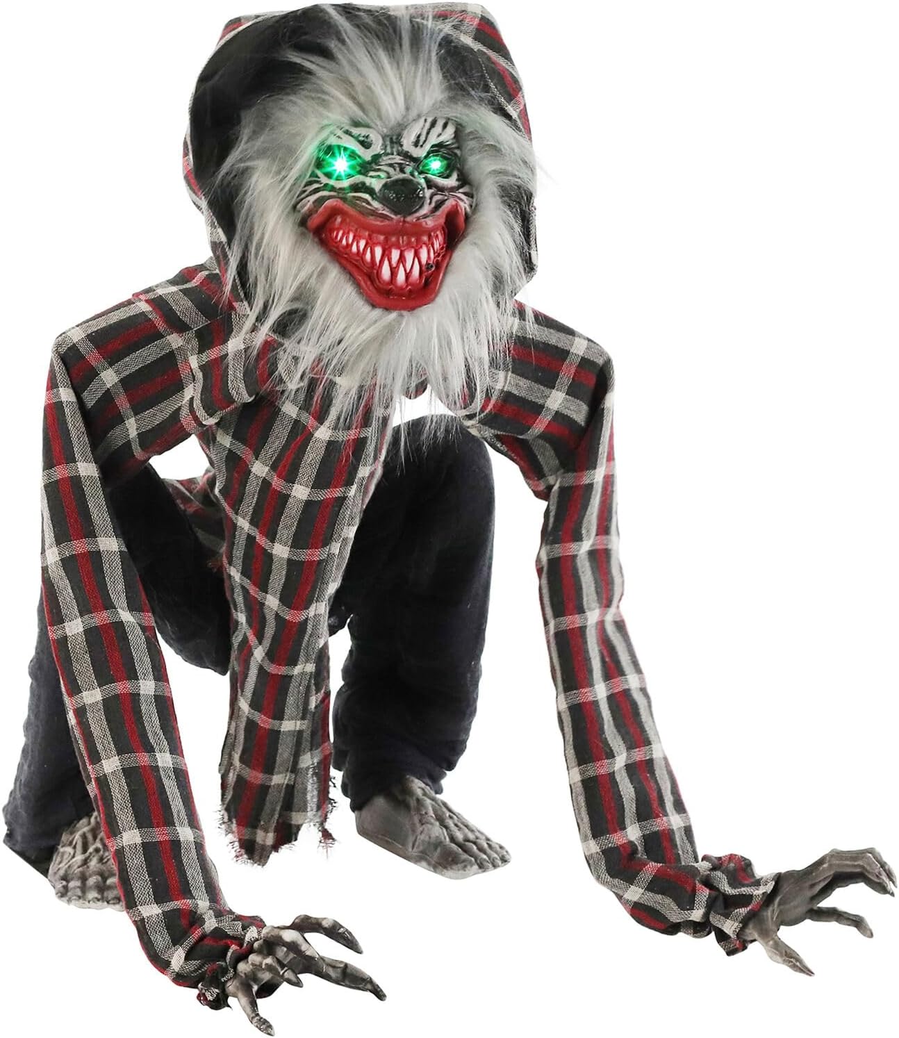 Haunted Hill Farm Squatting Werewolf Halloween Animatronic with Movement, Sounds, and Light-Up Eyes for Scary Halloween Decorations, Battery Operated Creepy Halloween Props for Home or Haunted House 30" Crouching Wolf