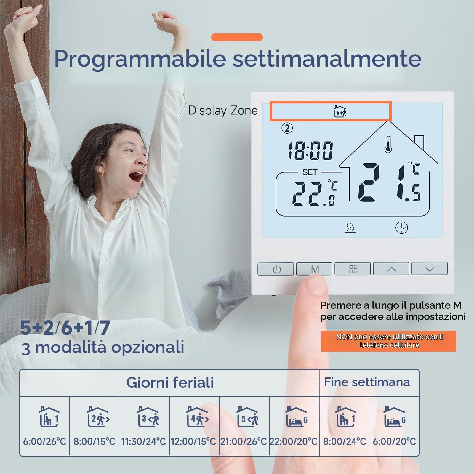 BEOK CONTROLS termostato per riscaldamento termostato ambiente programmabile termostato digitale a parete per riscaldamento acqua riscaldamento a pavimento 3A TOL47WP