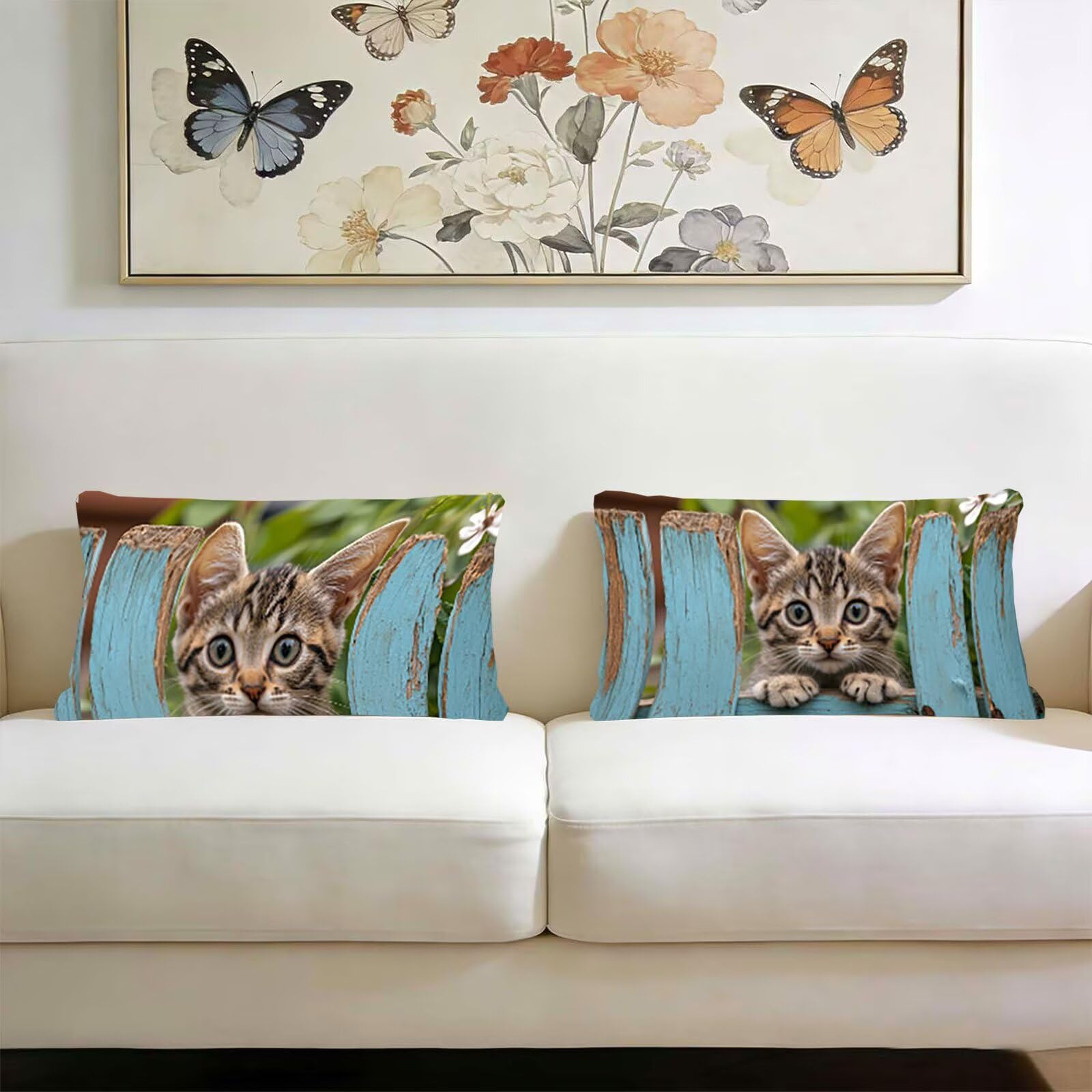 Gatito 2 Fundas De Cojín Sofa Decorativas De Terciopelo Rectángulos 50 x 70 cm Cojines Funda De Almohada Grande, Cremallera Oculta Fundas De Cojines Dormitorio Habitacion Tablas De Madera j0l-723