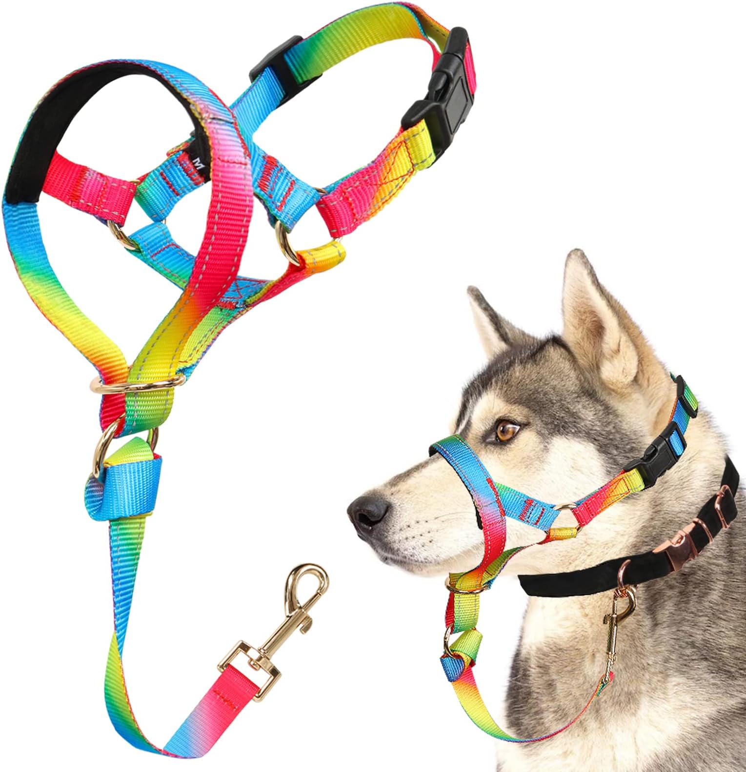 BARKLESS Dog Head Collar, No Pull Cute Dog Collar for Heavy Pullers, Effective Soft Dog Training Halter Stops Pulling on Leash for Walking Small Medium Large Dogs (S, Rainbow)