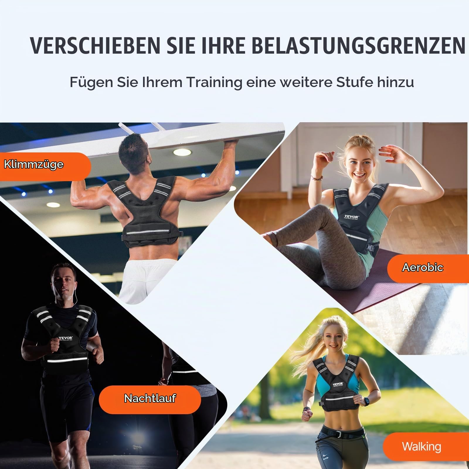 VEVOR verstellbare Gewichtsweste 9-14,5 kg, mit 6 Ironsand-Gewichten & reflektierendem Streifen, Körpergewichtswesten-Trainingsset für Männer & Frauen, Trainingsgerät für Krafttraining Laufen