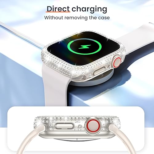 Miniatura 6 de LETOID - Funda impermeable para Apple Watch Series 9, 8, 7, 1.772 in, funda protectora de cristal duro frontal con diamantes brillantes para mujer
