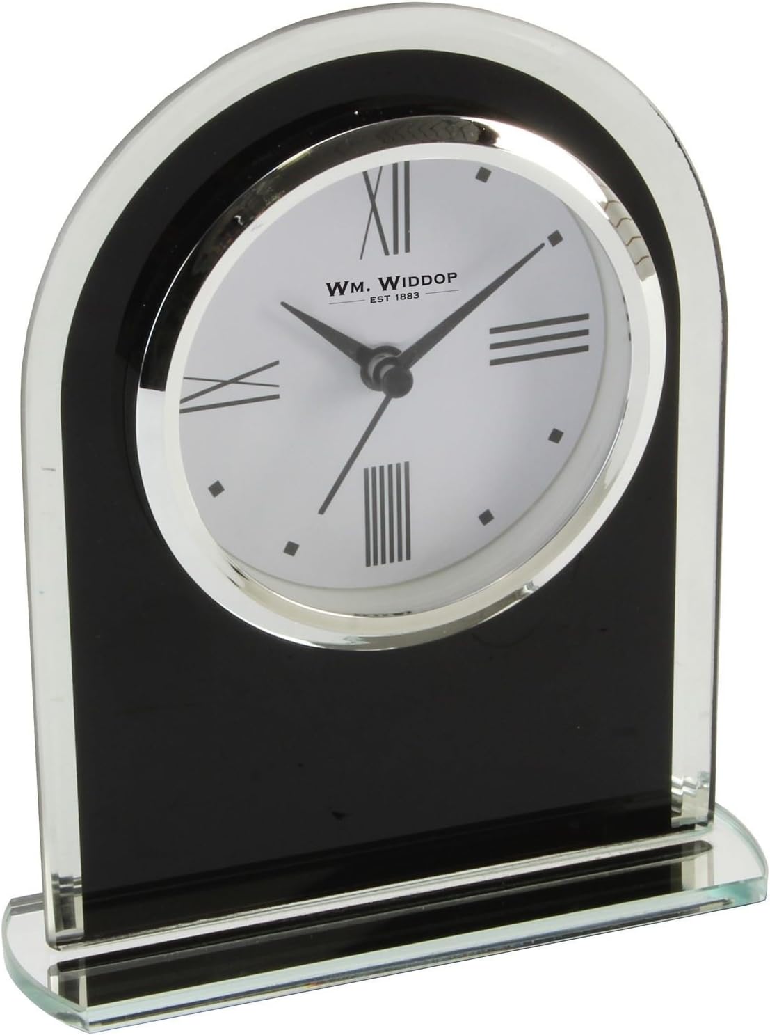 Wm.Widdop Black & Clear Arched Mantel Clock