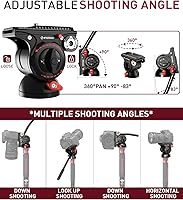 Vista 2 de IFOOTAGE Cabezal de cámara de video Komodo K5S, cabezales de fluido de aluminio, cabeza de trípode estable para giro e inclinación, con placa