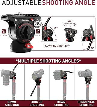 IFOOTAGE Video Camera Head Komodo K5S,Aluminum Fluid Heads,Stable Tripod Head for Pan and Tilt,with Quick Release Plate,Max Load 11 lbs/5kg