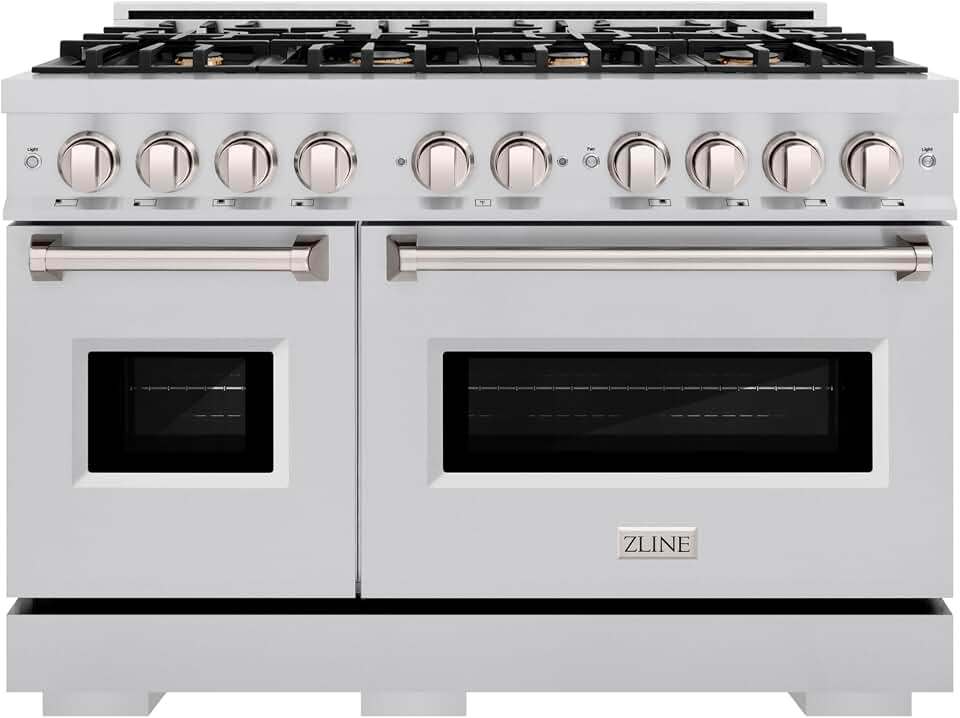 ZLINE 48 in. 6.7 cu. ft. Classic Double Oven Gas Range in Stainless Steel with 8 Brass Burners (CGR-BR-48)
