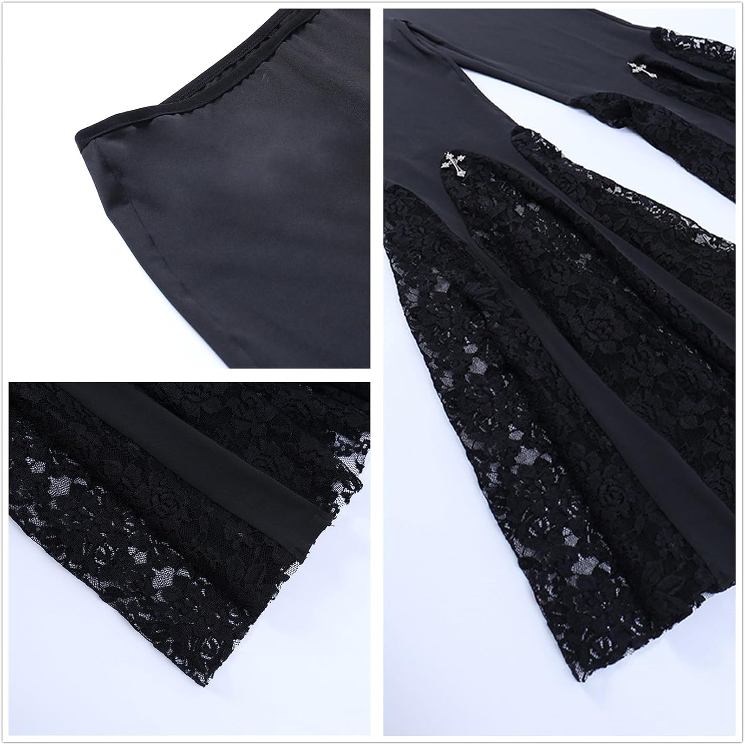 Gothic Bell Bottom Pants for Woman Punk Black Lace Sheer Rave Romantic