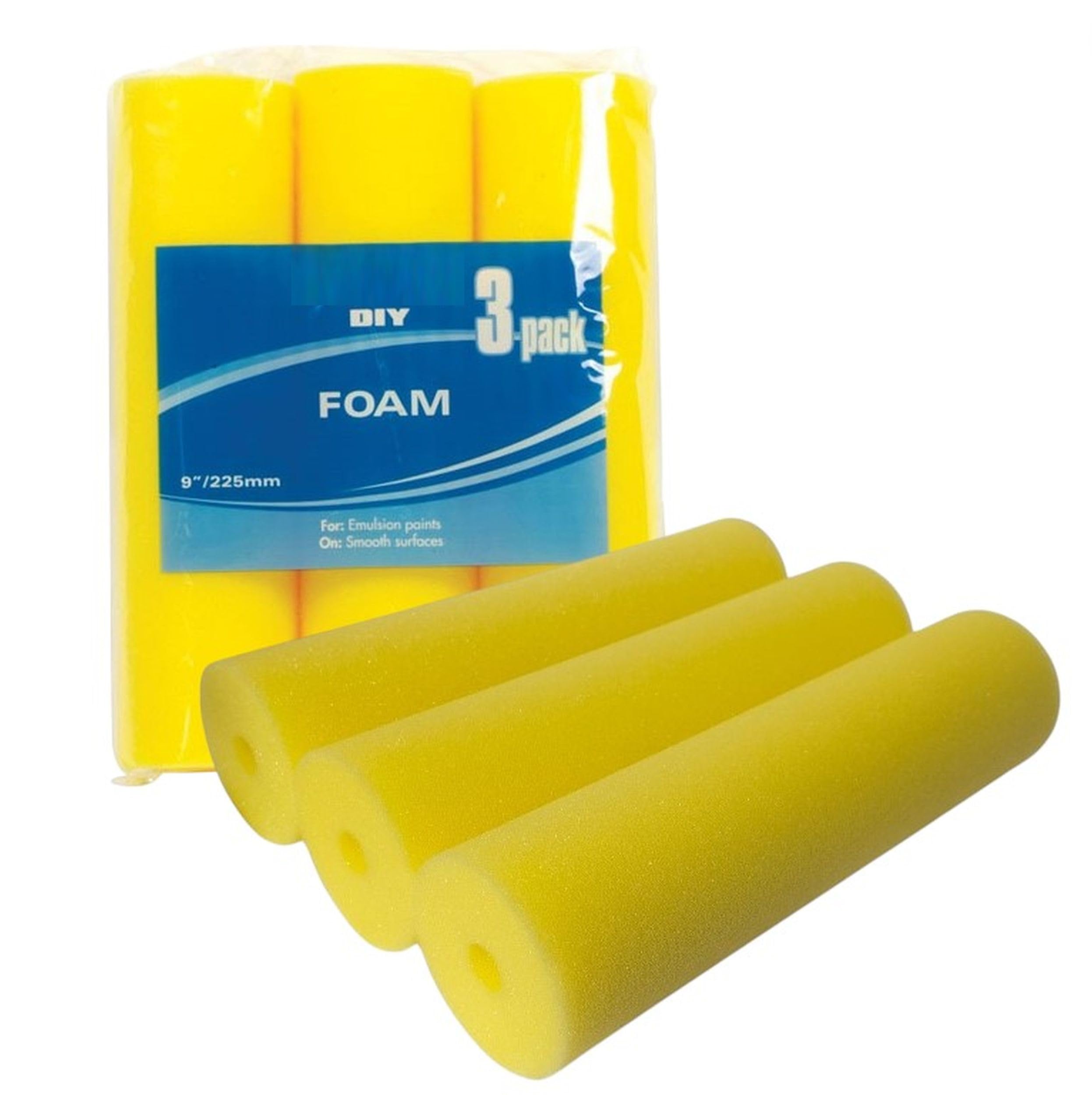 Shop4allsorts Yellow 6 Foam Paint Roller Refill Sleeves - 9 Inch Roller Refills - Sponge Rollers For Emulsion Paint - Home Diy & Decoraing