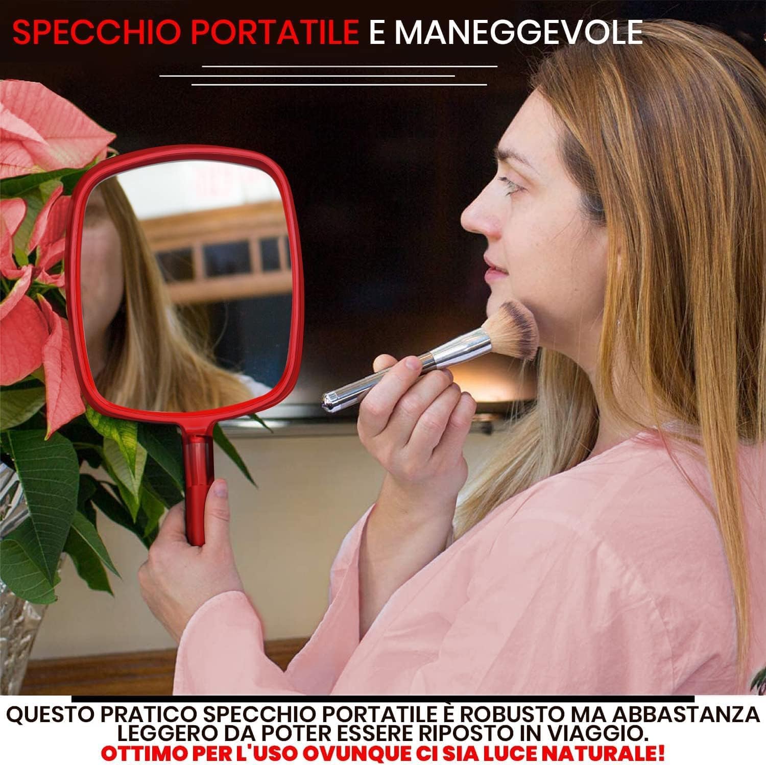 Mirrorvana Specchio a mano professionale con manico per parrucchiere, barbiere, salone di bellezza e trucco, 23 x 20 cm