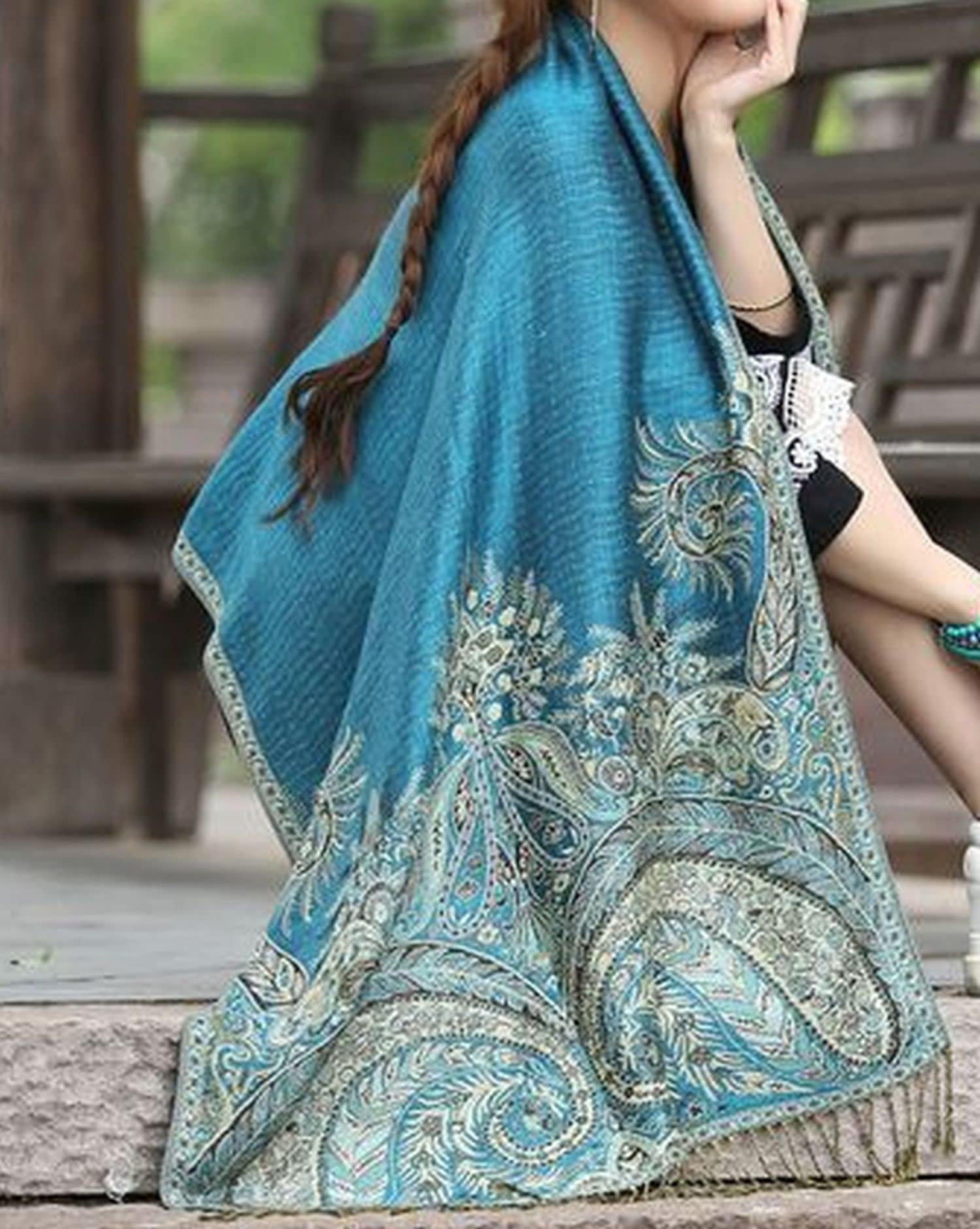 GFM Écharpe de style pashmina de fleurs en mosaïque.(MSC-A)