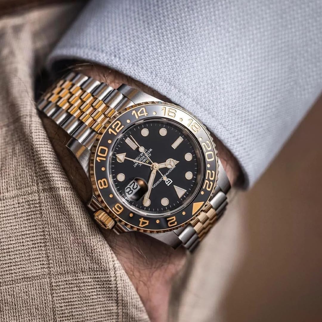 Pagani Design 1662 Uomo Automatico GMT Meccanico in Acciaio Inox 40MM Orologio in Cristallo di Zaffiro Impermeabile Luminoso Moda Business Uomo