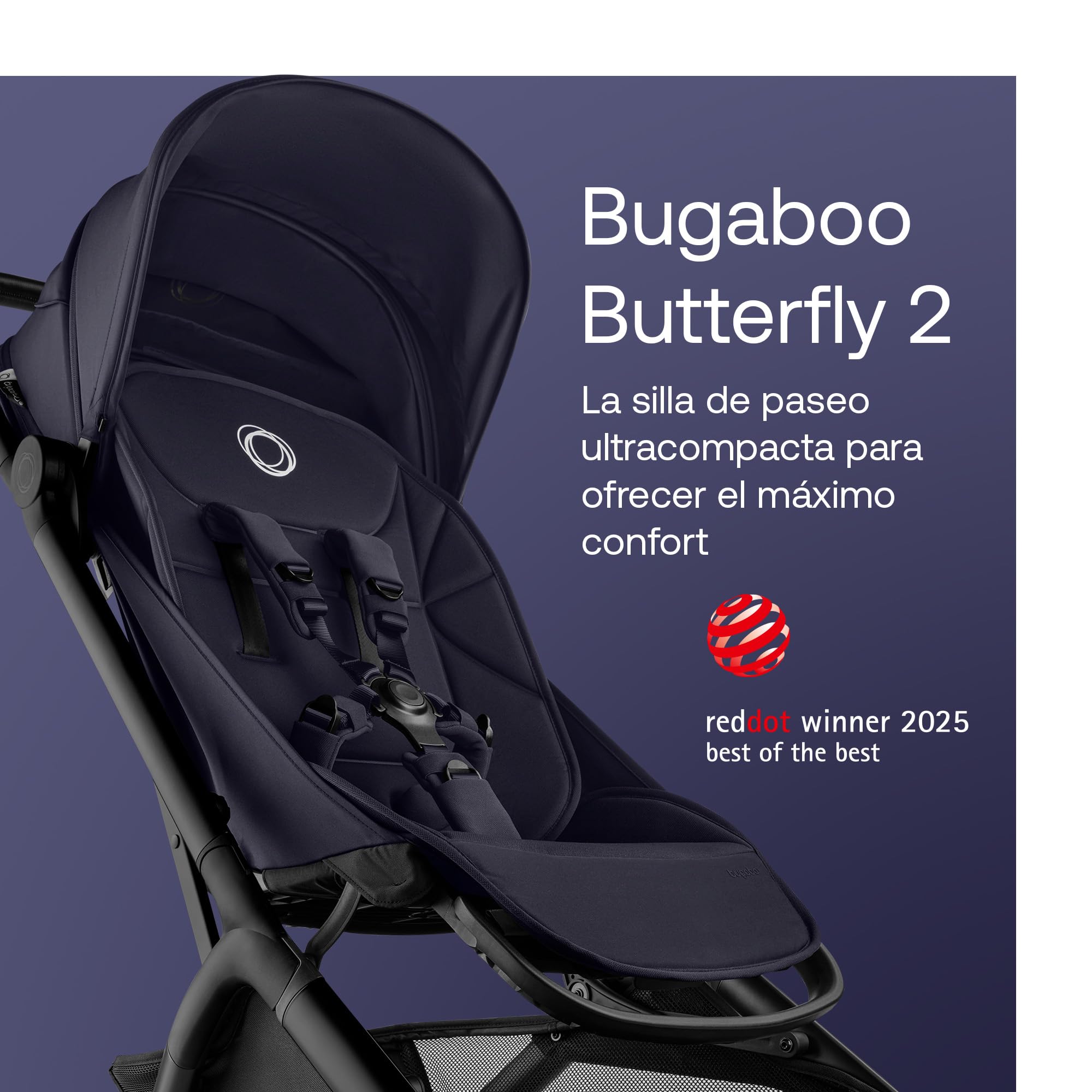 Bugaboo Butterfly 2 Silla de Paseo de Viaje – Pack con Barra de Seguridad y Cubierta para Lluvia – Ligera, Plegable a Una Mano y Asiento Reclinable, de 6 meses a 4 Años – Deep Indigo
