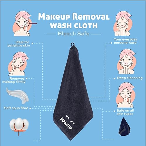 Miniatura 5 de White Classic Bleach Safe - Toallitas de maquillaje negras para limpieza facial, paquete de 6, toallas de maquillaje negras de algodón de lujo súper