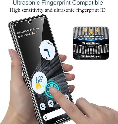 Miniatura 3 de Paquete de 2+2 Protector de pantalla y protector de lente de cámara para Google Pixel 8 Pro, transparente HD, vidrio templado 9H, resistente a los