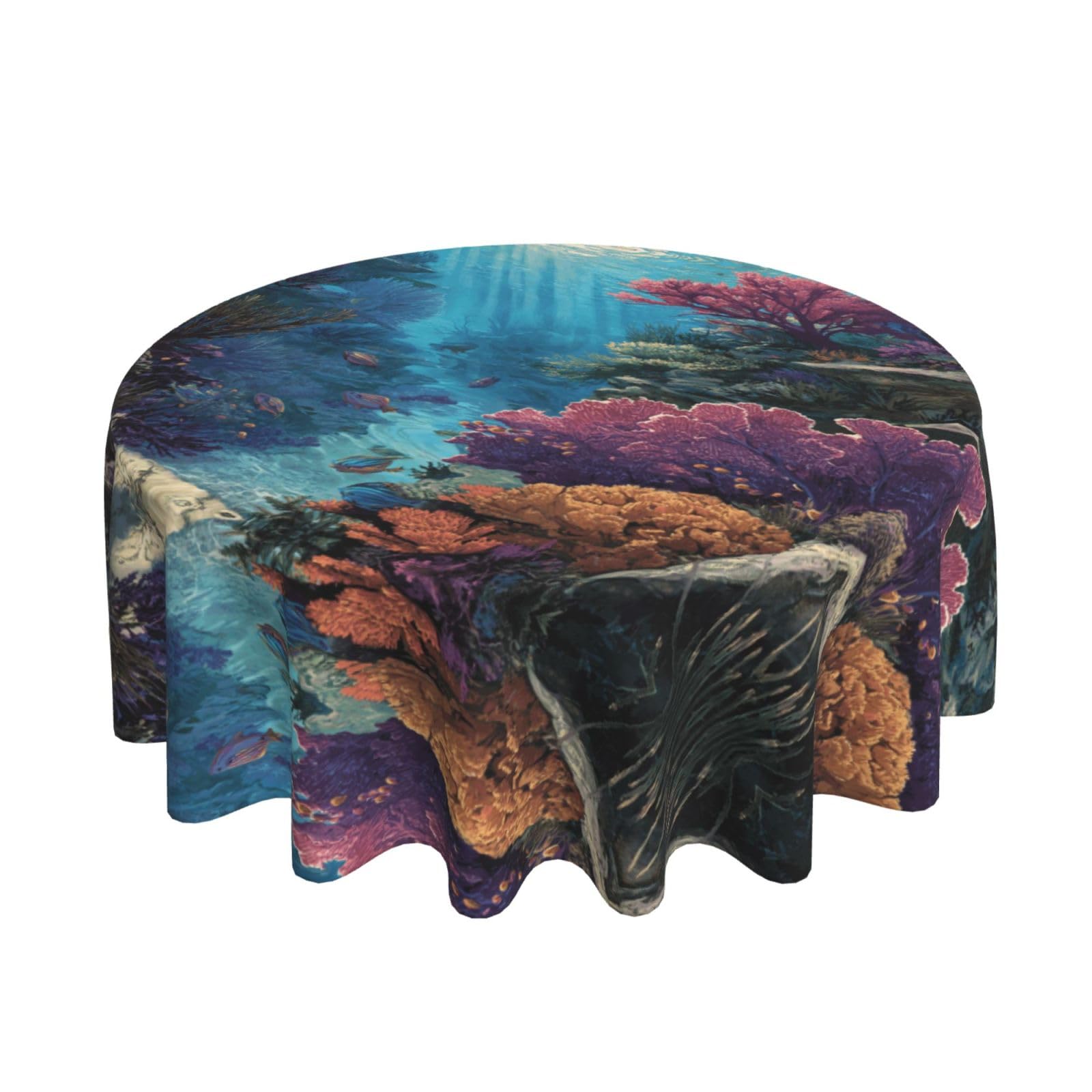 ESNAIUVCD Reef scenery print Round Tablecloth Waterproof Washable Wipeable Resistant Polyester Circular Table Cover for Dining Room Kitchen Indoor Outside 60"