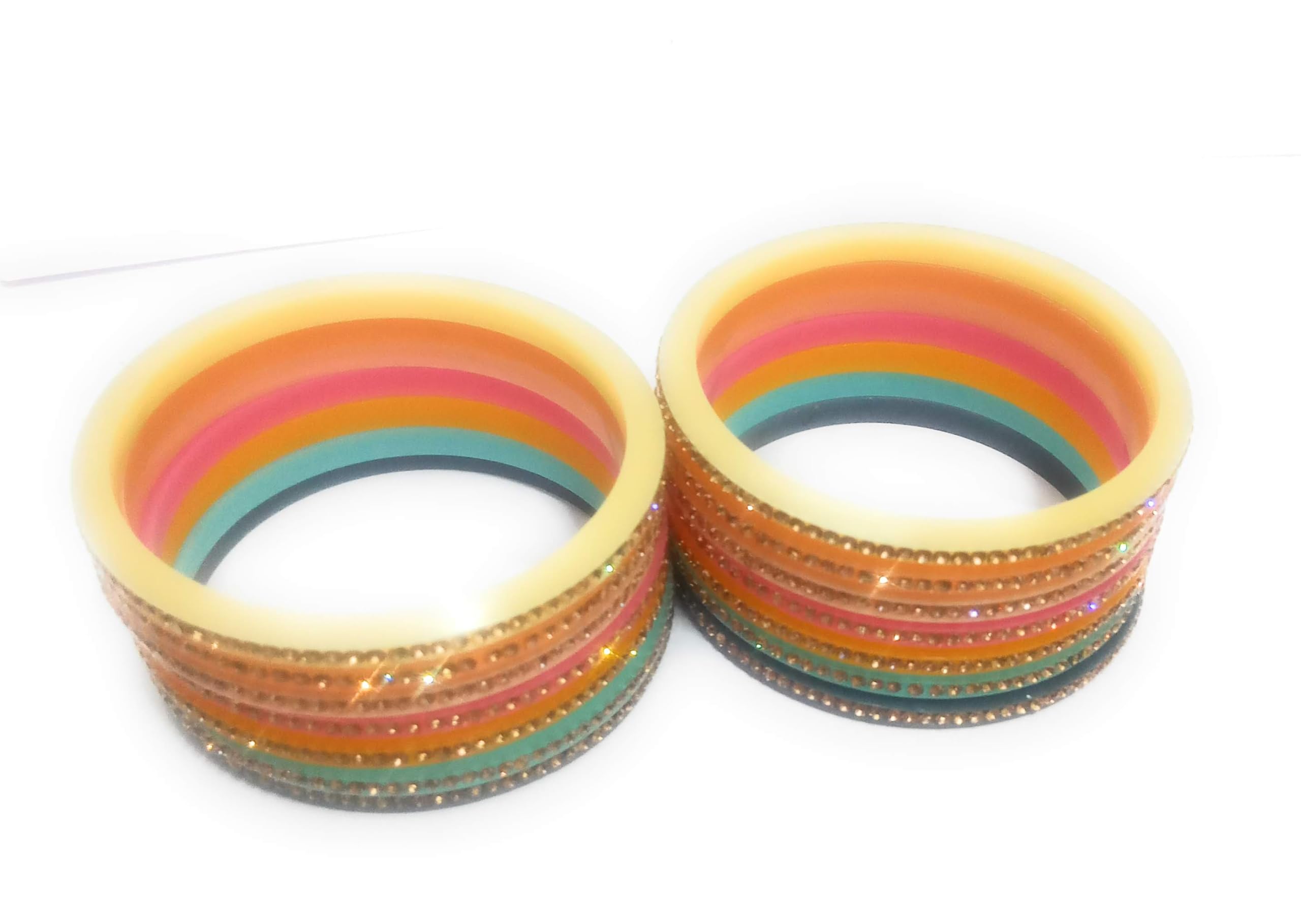 Child Girls and Teenagers Fashion Bangles Set, Rainbow Colour 14 Plastic Bangles with Zircon Stones (Multi-Light, 3-5 year old child (5.0 cm Diameter)) 1