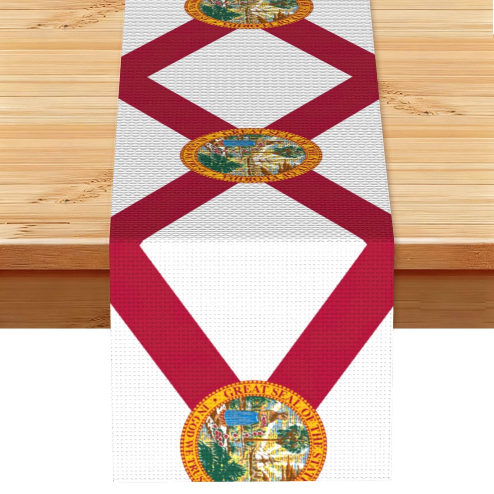 Florida flag Printed Table Runner 13 x 72, Wrinkle Resistant Decor for Dining Table Coffee Table Fireplace