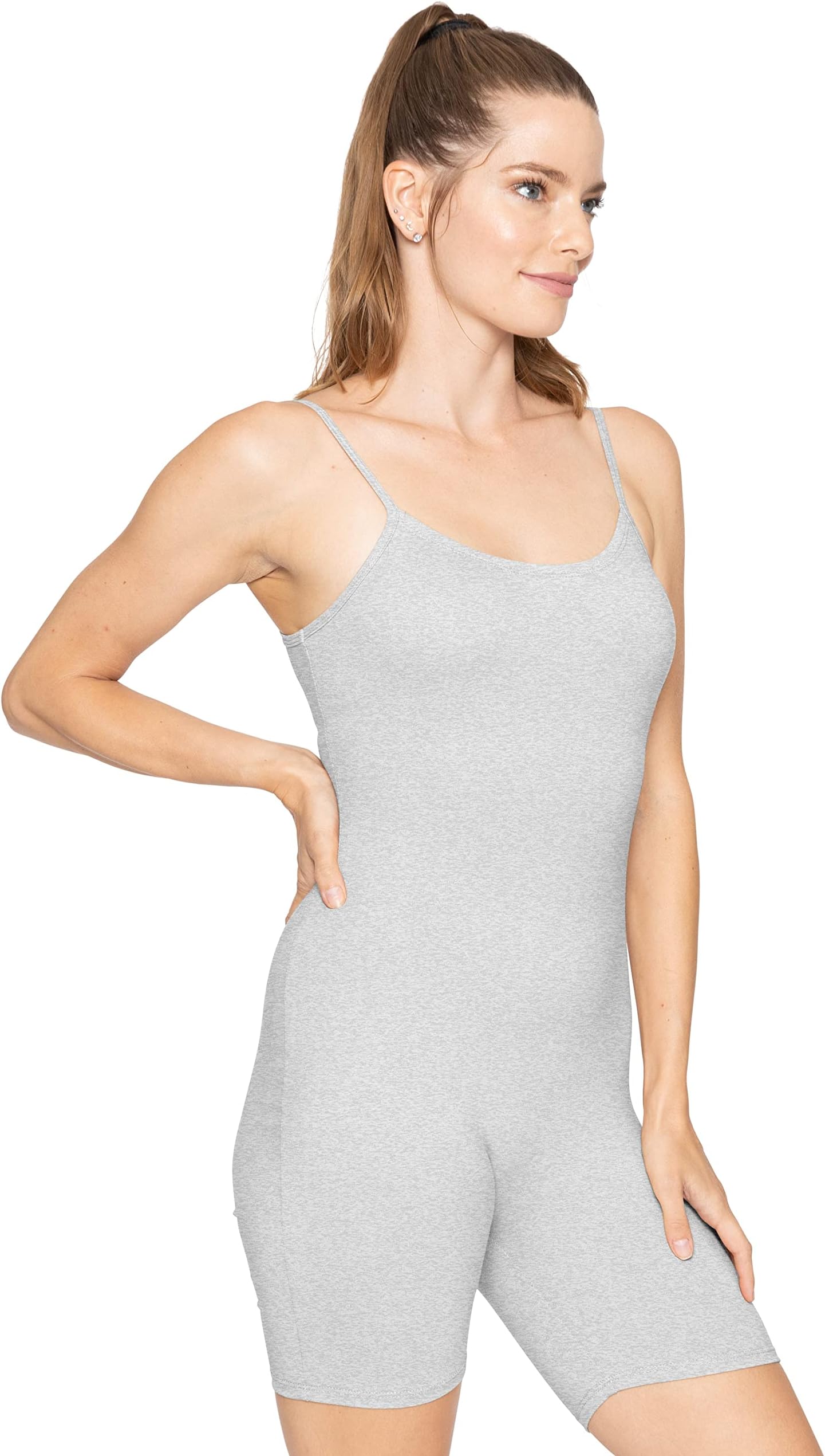 STRETCH IS COMFORT Women's Cotton Camisole Unitard Shorties Heather Gray X-Large