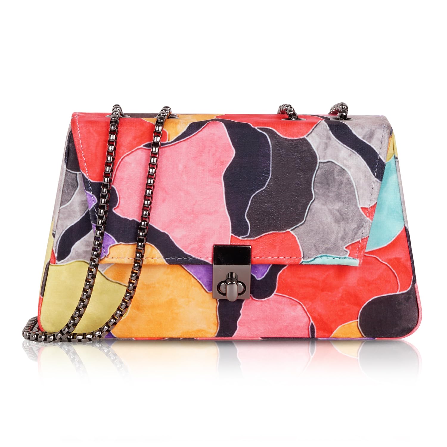 Sling Bag for Women and Girls Stylish latest Floral Multicolor Print Flap Small Cross Body Vegan Leather Ladies Purse Mini Shoulder Side Bag with Chain Strap Fancy Party Handbag (Pink & Multicolor) (B0DF5TY9CC) Amazon Price History, Amazon Price Tracker