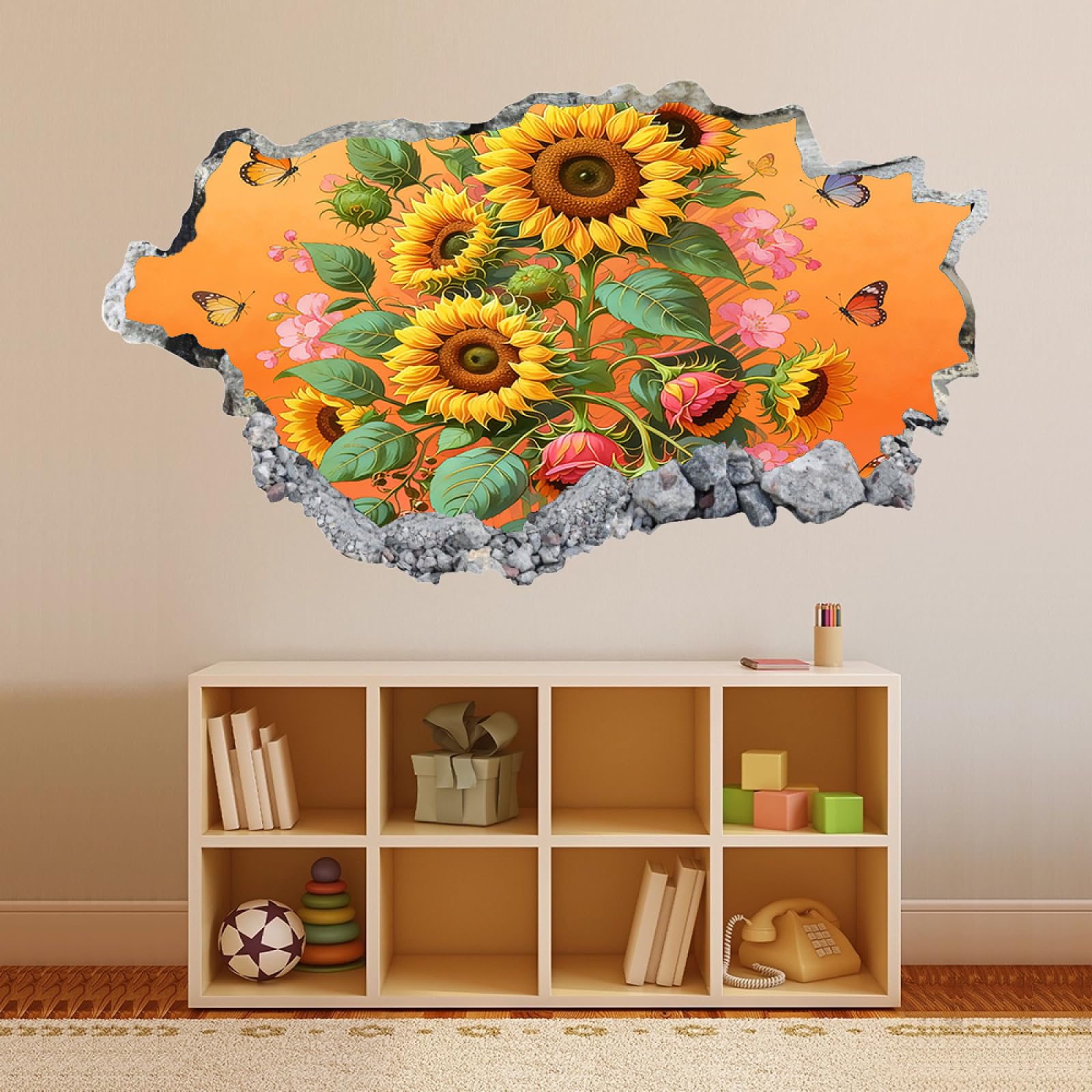 Pegatinas de decoración de pared Mariposa Girasol Arte Póster Tatuaje Roto Calcomanías de vinilo para pared para decoración del hogar, fiesta, cumpleaños, boda 70x122cm