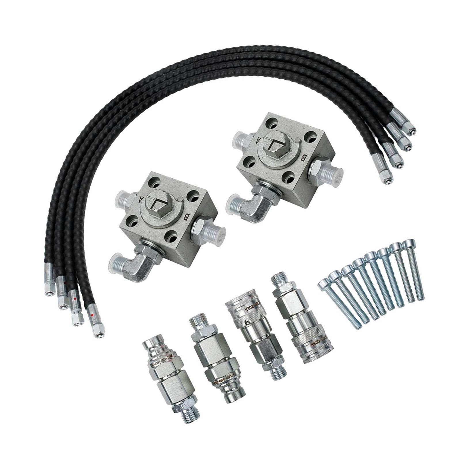3-Wege-Diverter-Ventil-Kit für 1-2 Tonnen Chinesische Bagger, Hydrauliksystem Legierter Stahl mit Schnellverbindungsschläuchen, Hydraulische Diverter-Ventile