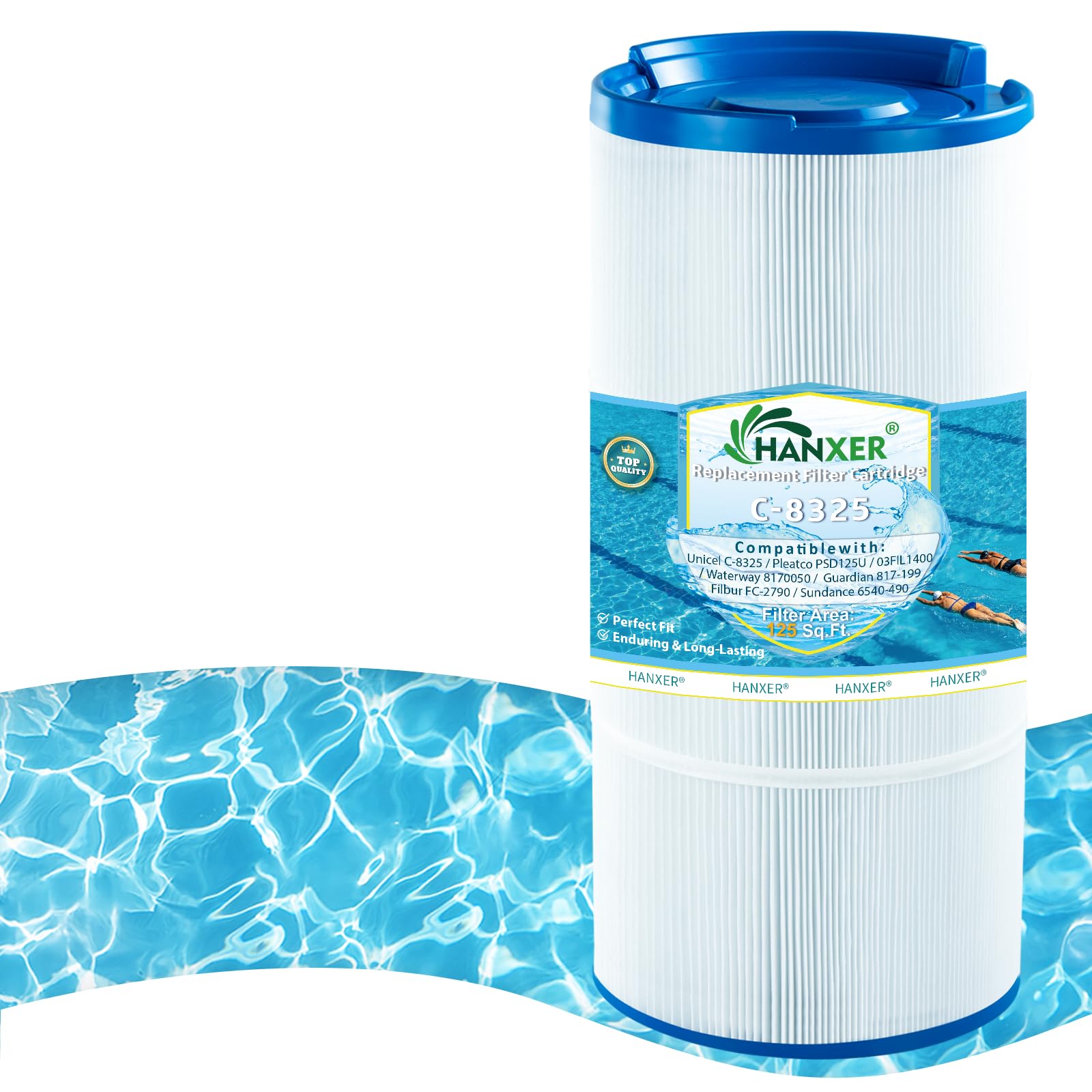 HANXER C-8325 Pool and Spa Filter Cartridge Replacement for Filbur FC-2790, PSD125U, PWW50P3, 6CH-940, 817 0050, 03FIL1400, Darlly 81254, 125 Sq.Ft. Spa Hot Tub Filter, 1 Pack