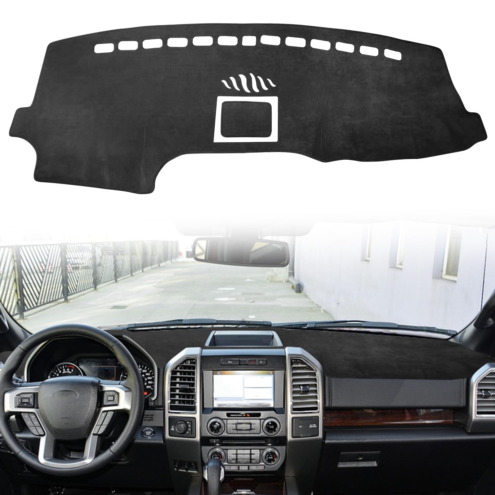 ramuel Compatible with Car Dashboard Cover Flannel Non-Slip Center Console Dash Cover Dash Mat Interior Sunshade Protector Cover Pad No Glare for Ford F150 2015 2016 2017 2018 2019 2020 (Black)