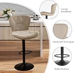 Nalupatio Tabourets à barres modernes 2, Tabourets de comptoir rembourrés en cuir faux réglables, Chaises-bar pivotantes faciles à nettoyer, Barstoils avec dos pour l'île de la cuisine, Khaki
