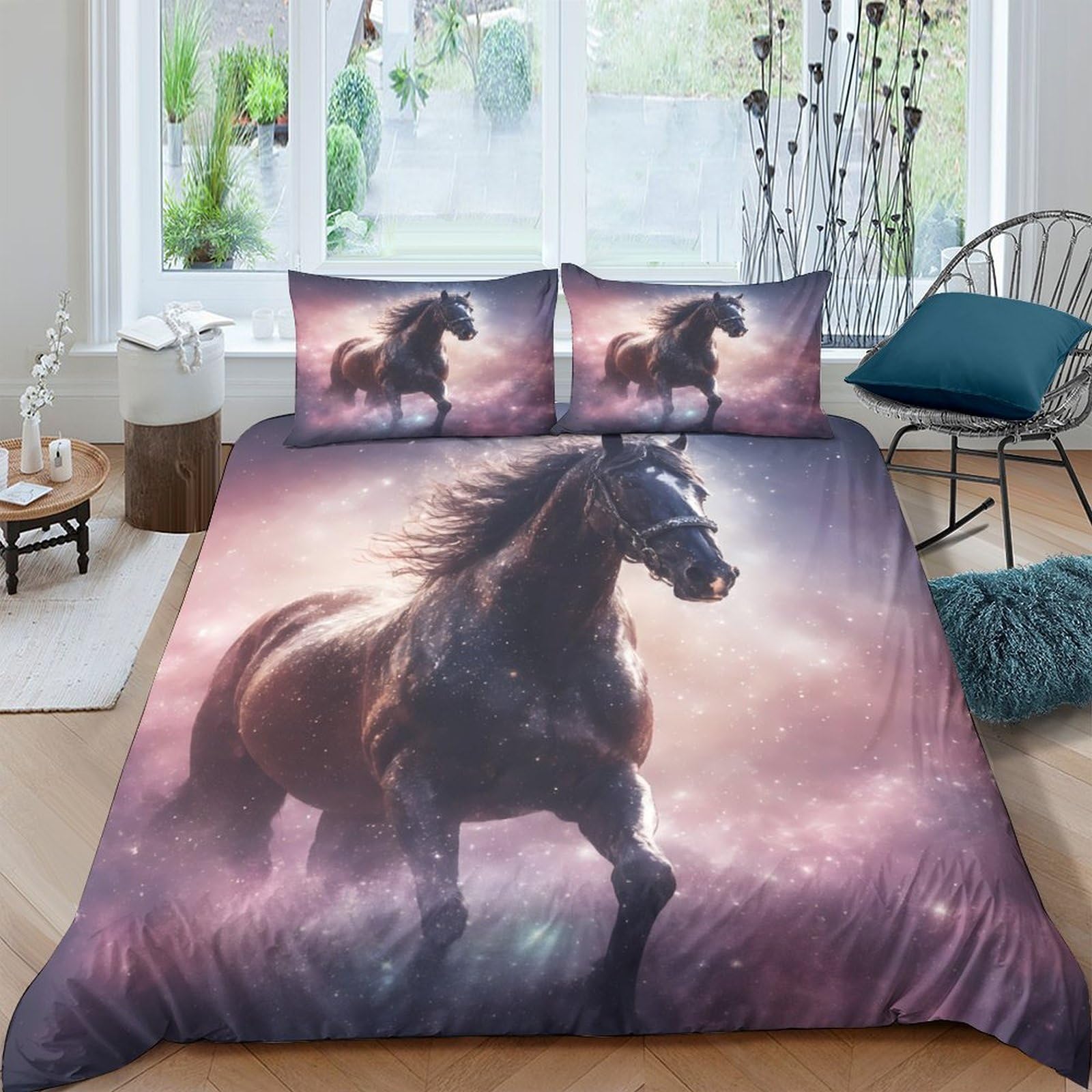Ctjqhvkz Style-5 3D Printed Majestic Horse Fitted Sheet Microfiber Soft Anti-Slip Wild Meadow Bed Cover For Bedroom Guest Room Decor Single（135X200cm）