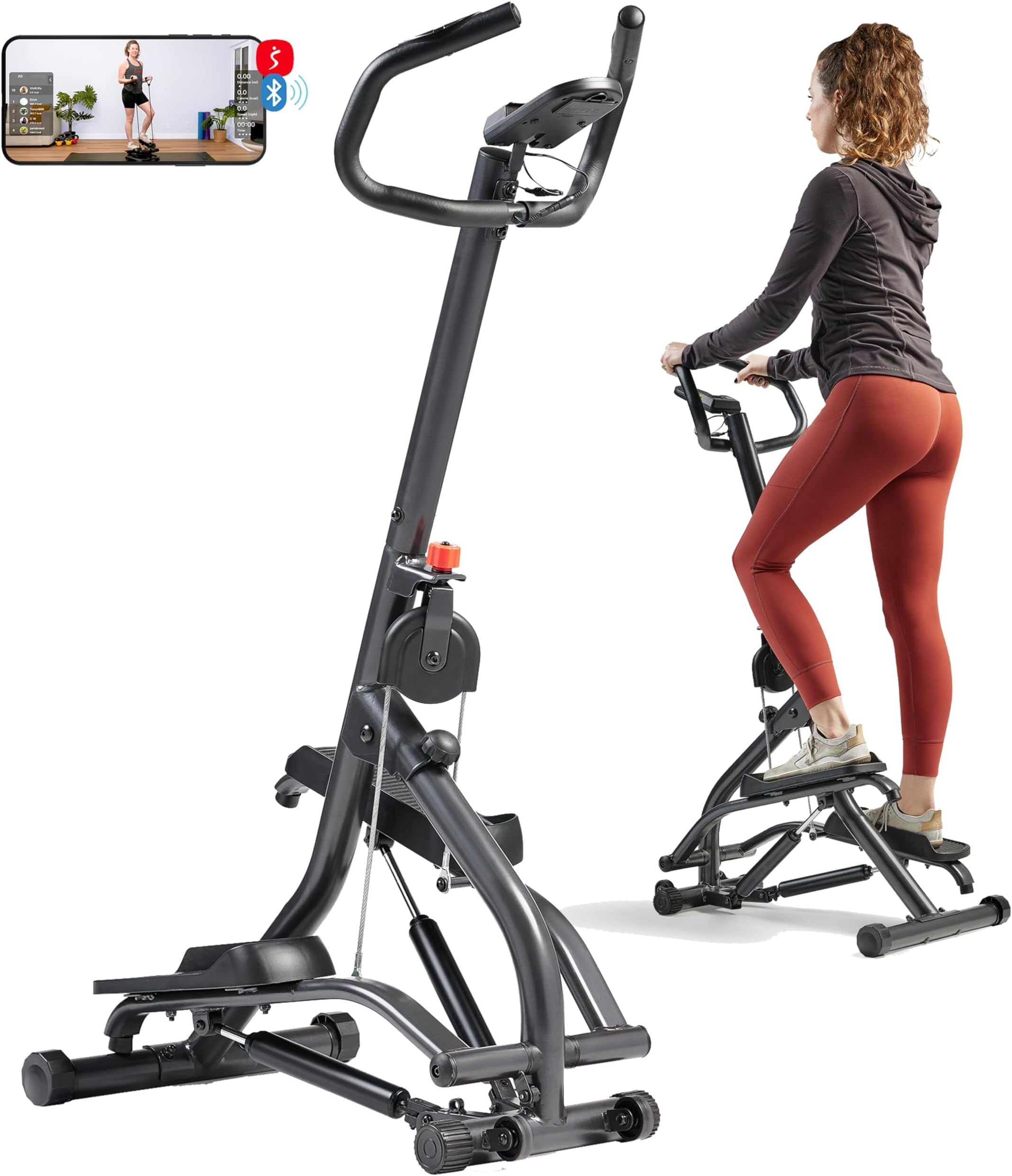 Stair Stepper w/Handlebar, Height-Adjustable, Low-Impact Cardio Workout for Legs, Core and Glute, Optional Extended Step Range and Free SunnyFit App Enhanced Connectivity